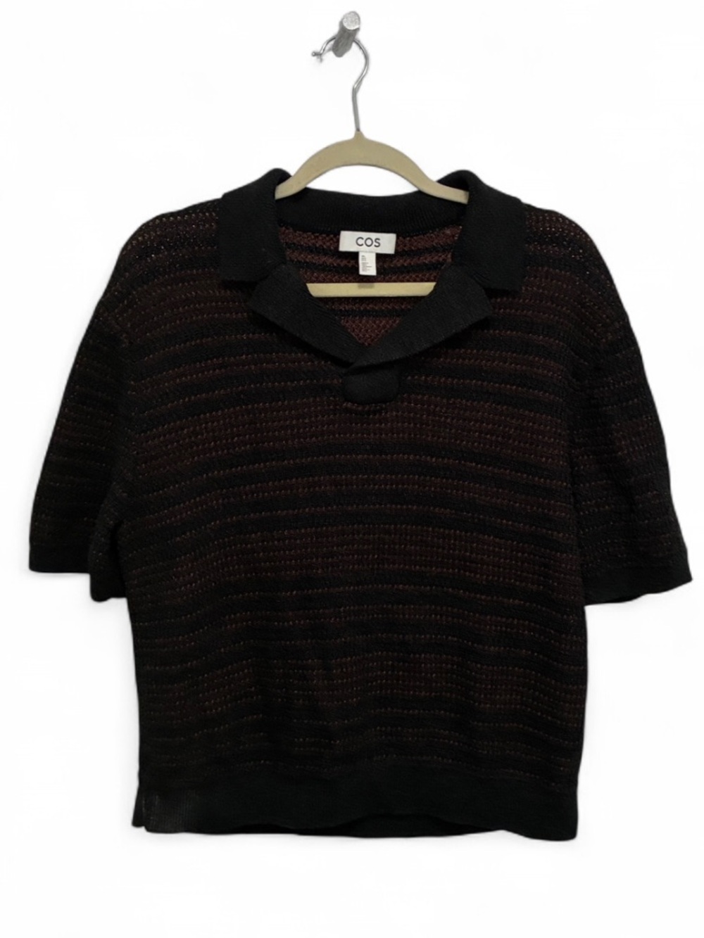 COS Black Brown Short Sleeve Polo Sweater